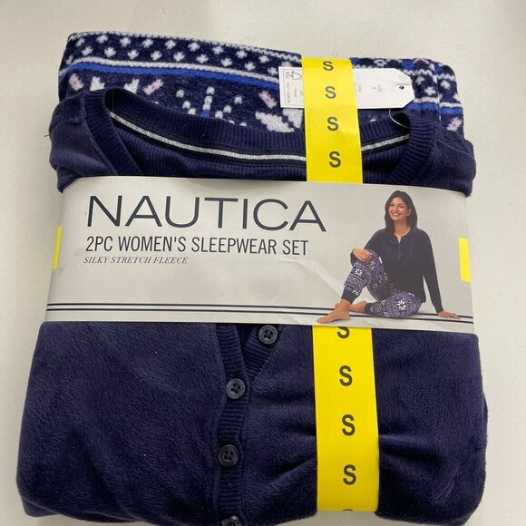 NEW Nautica Womens S 2-Piece Sleepwear Set Silky Stretch Fleece Blue - Picture 2 of 5
